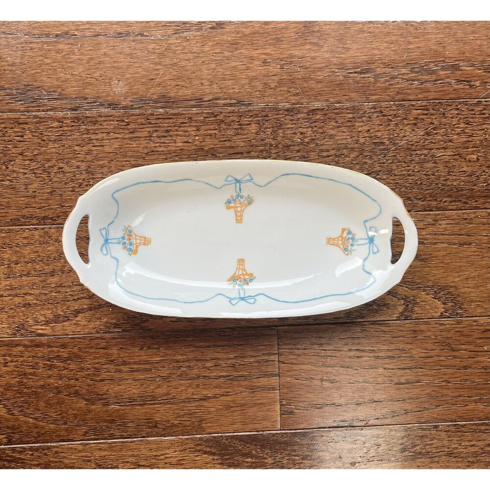 Antique KPM Berlin Porcelain Celery Serving Dish Plate Handpainted Basket Floral